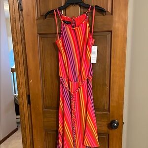 NWT Nine Weat, Vibrant Striped Sleeveless Dress, asymmetrical hem